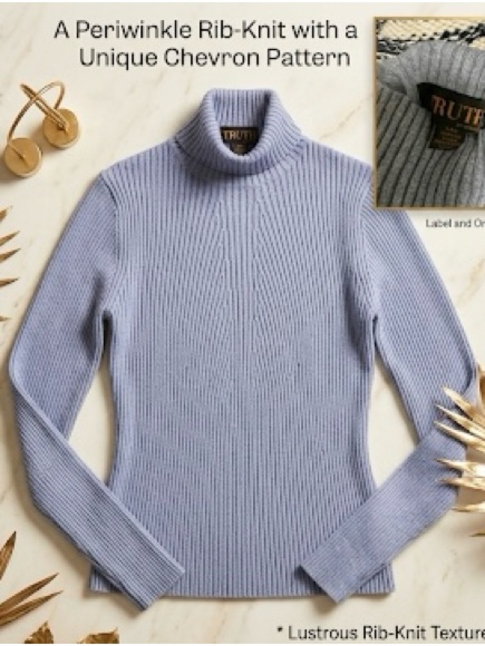 Truth Light blue  Ribbed Turtleneck Sweater
